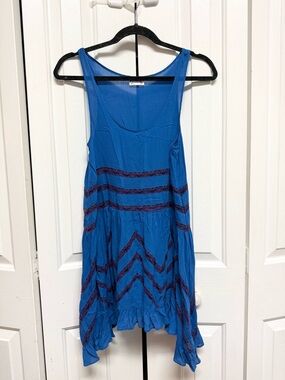 Free People Blue Asymmetrical Tank Dress with Purple Trim